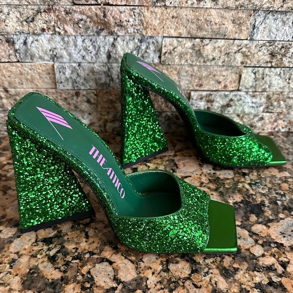 THE ATTICO Devon 115 Mule in Apple Green Glitter
